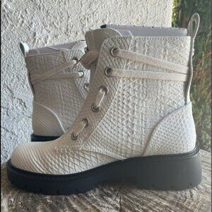 Women’s White Textured Combat Boots